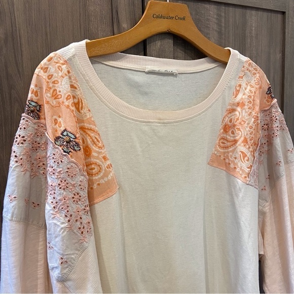 We The Free People Small Feelin It Top Alabaster Combo Oversized Shirt - Picture 6 of 11